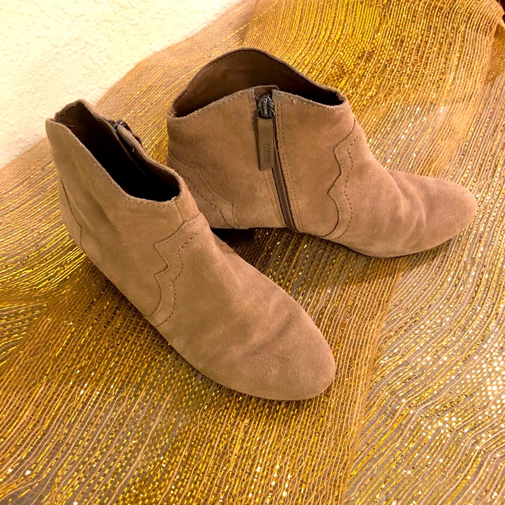 SCHUTZ, size 8.5, beige suede zip up booties, suede in great condition.